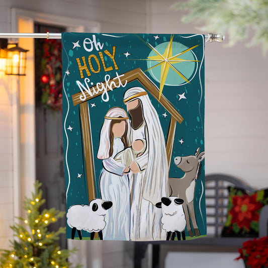 House Flag - Oh Holy Night Burlap
