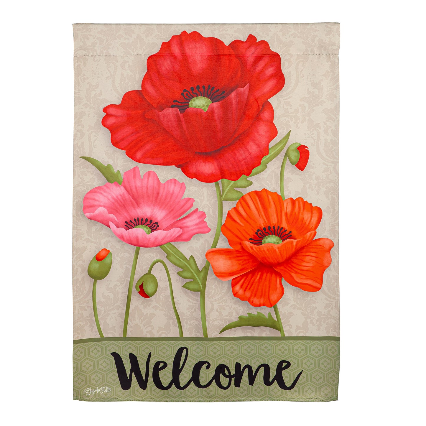 Garden Flag - Suede Poppy Welcome