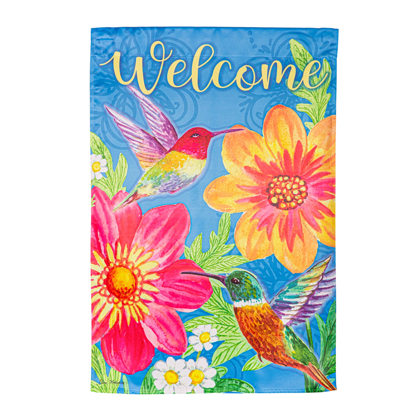 House Flag - Colorful Hummingbird & Flowers