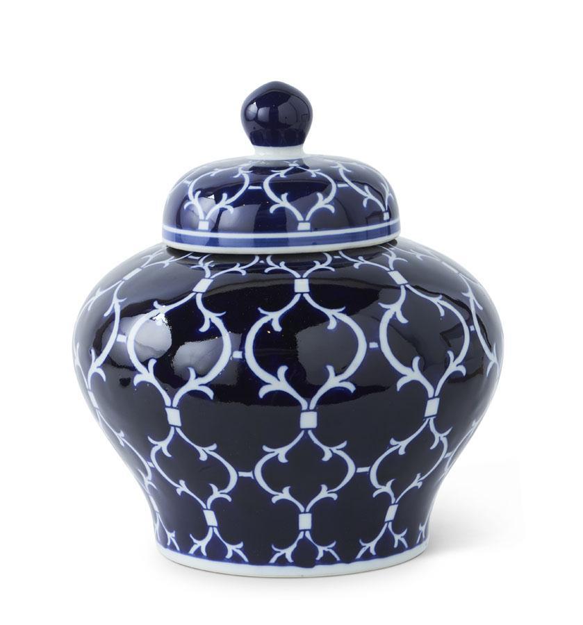 10" Blue/White Quatrefoilf Lidded Ginger Jar