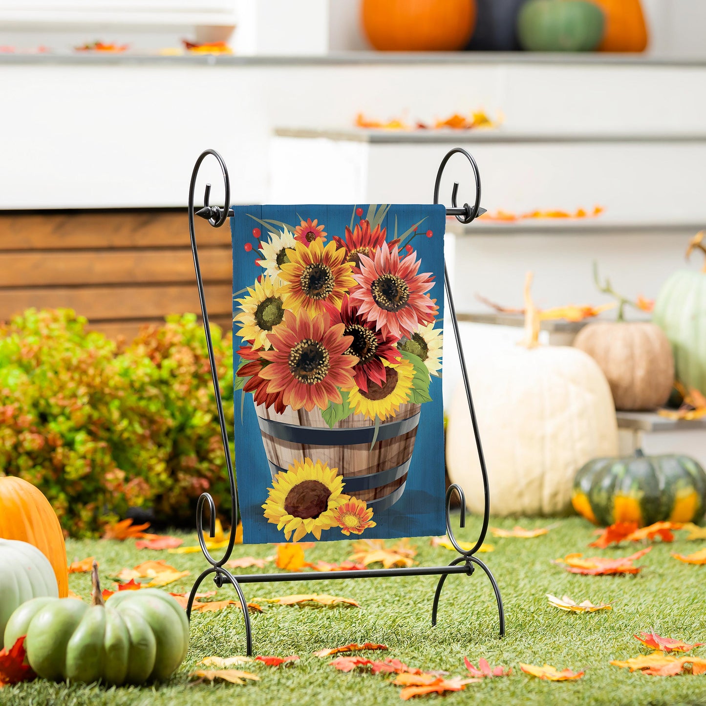 Garden Flag - Barrel of Blooms & Pumpkins
