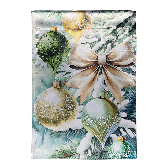 Garden Flag - Flocked Green & Gold Ornaments Lustre
