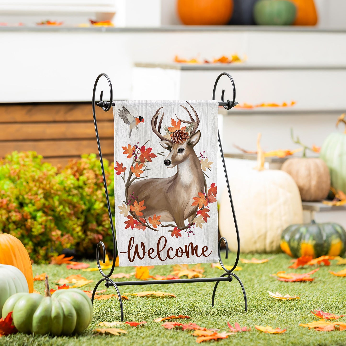 Garden Flag - Autumn Deer Wreath Moire
