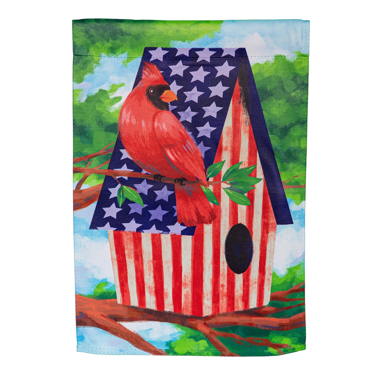 Garden Flag - Patriotic Cardinal Birdhouse