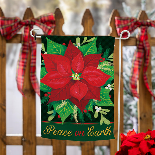 Garden Flag - Peace on Earth Poinsettia Suede