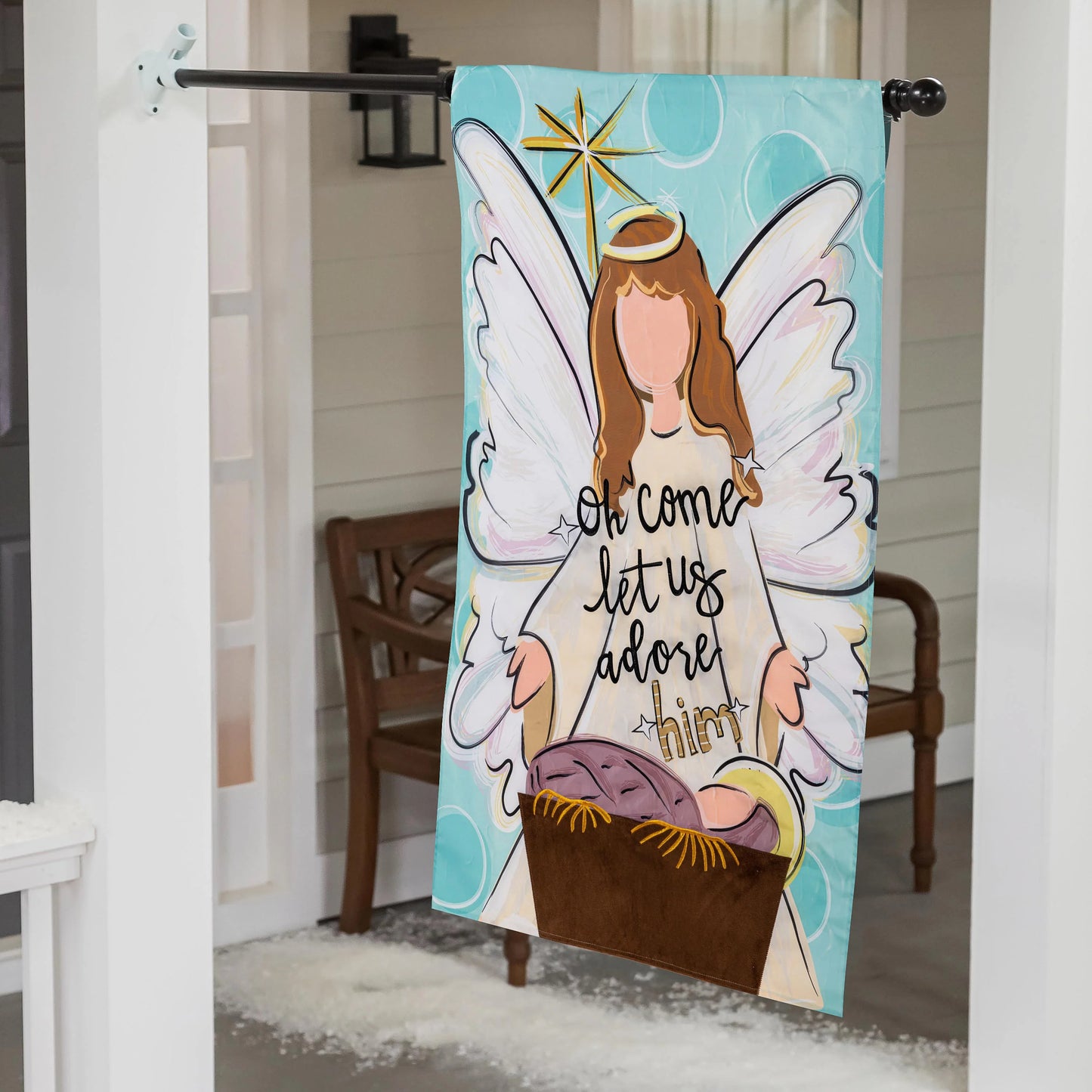 House Flag - Oh Come Let Us Adore Him Applique