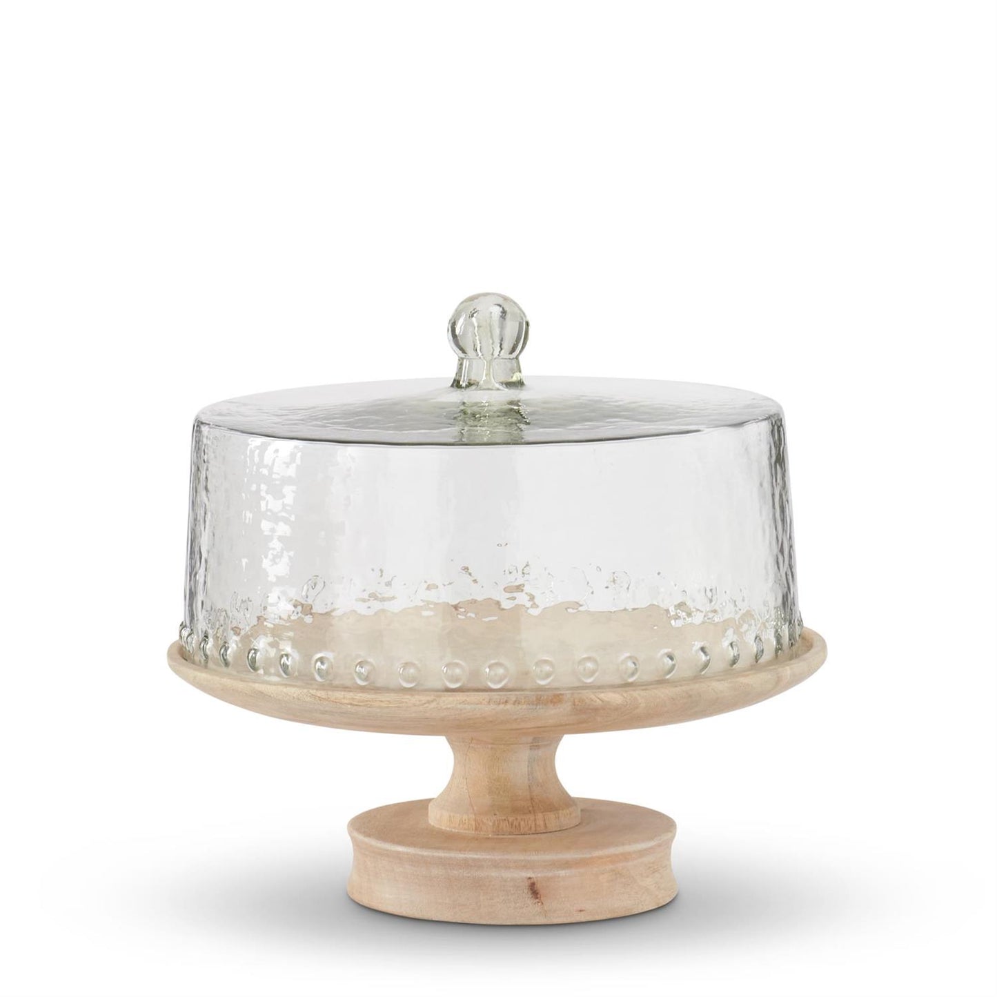 12" Wood Cake Stand w/ Short Rippled Glass