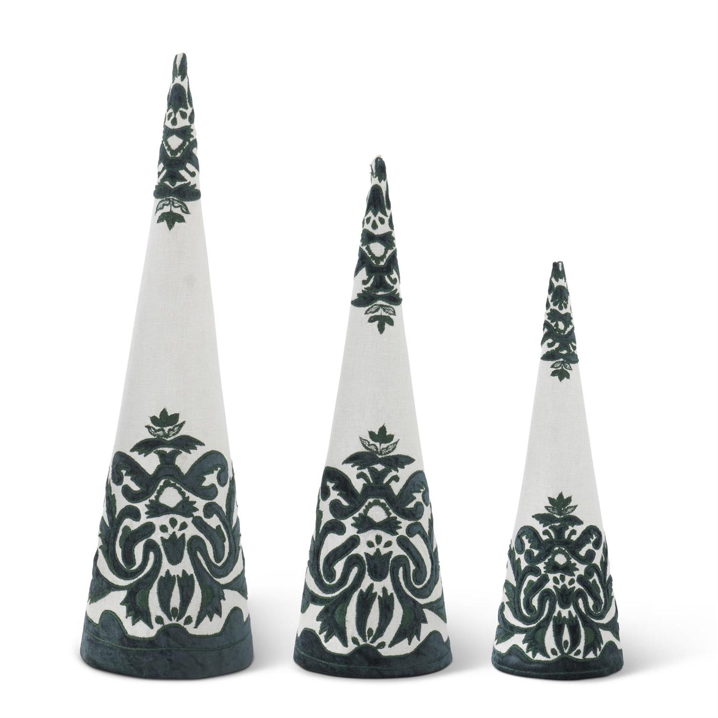 White & Green Linen Embroidered Cone Tree