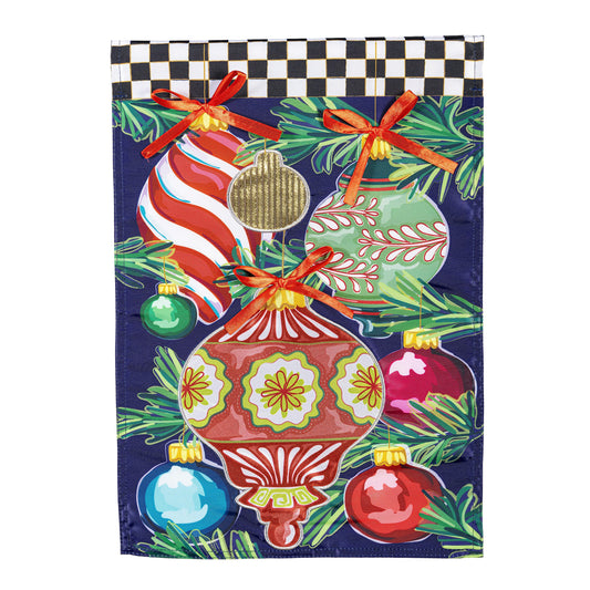 Garden Flag - Happy Holidays Ornaments Applique