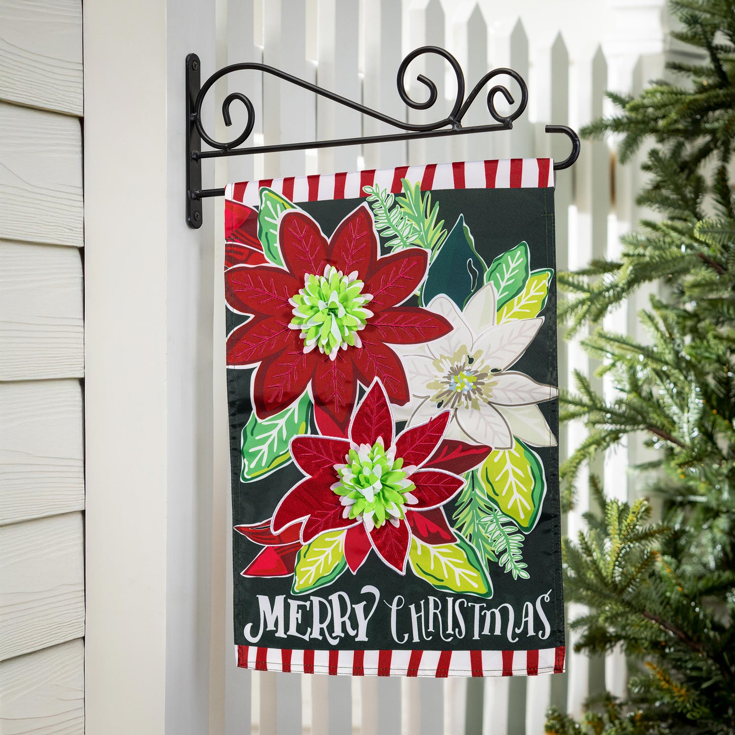 Garden Flag - Holiday Poinsettia Applique