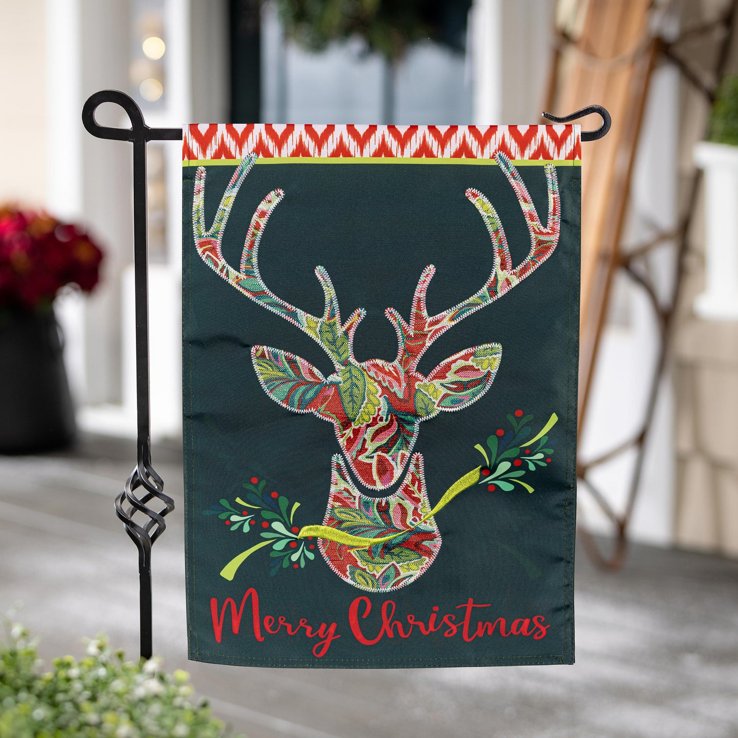 Garden Flag - Patterned Reindeer Applique