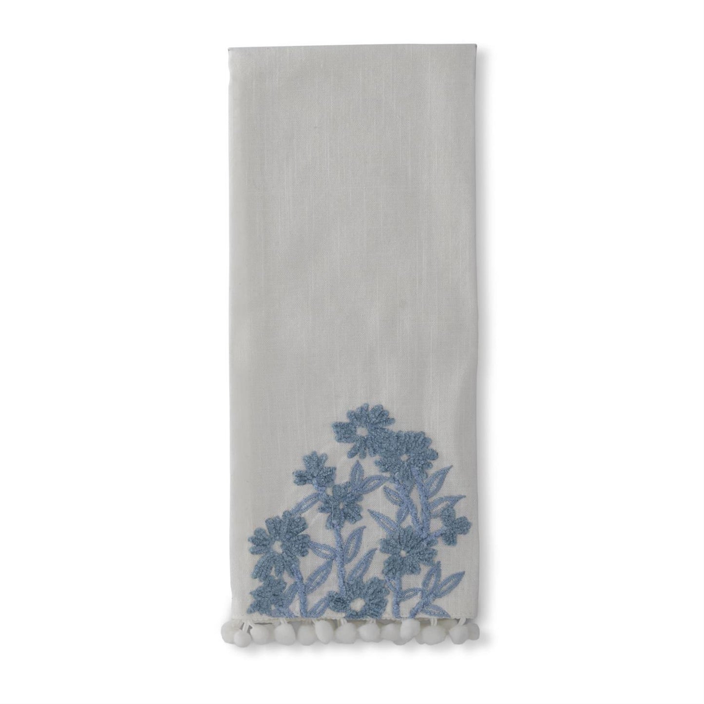 28" Hand Towel - White Linen & Blue Embroidered Floral