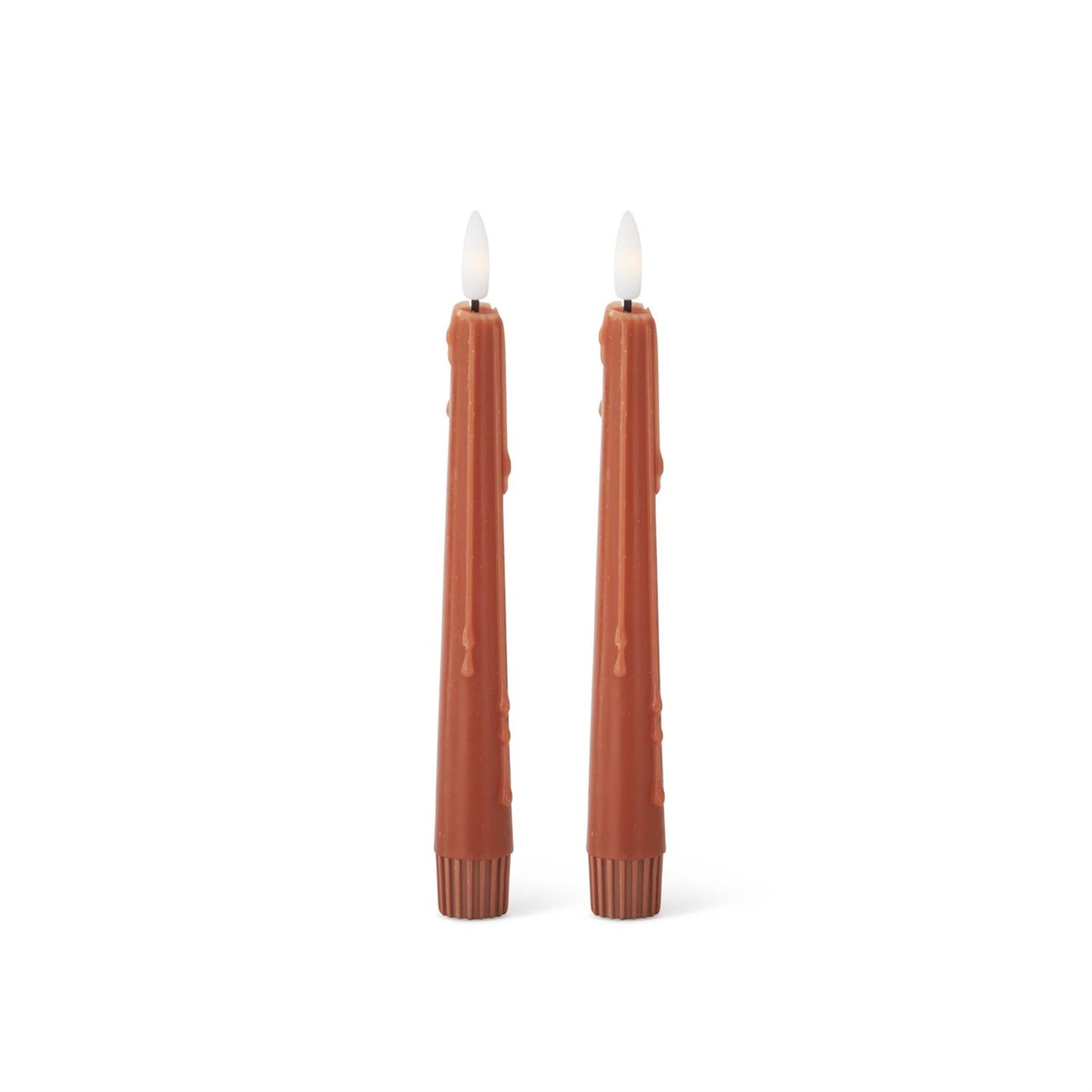 Set of 2 8 Inch Rust LED Drip Candles w/Timer