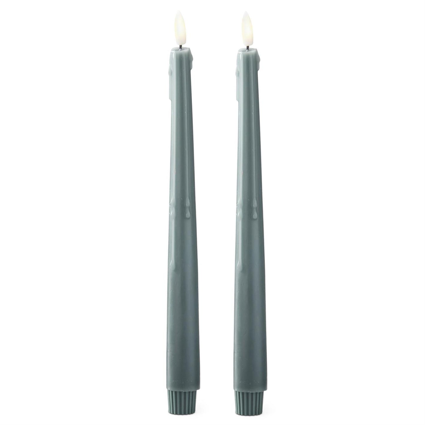 Set of 2 11.5" Dark Green LED Drip Taper Candles
