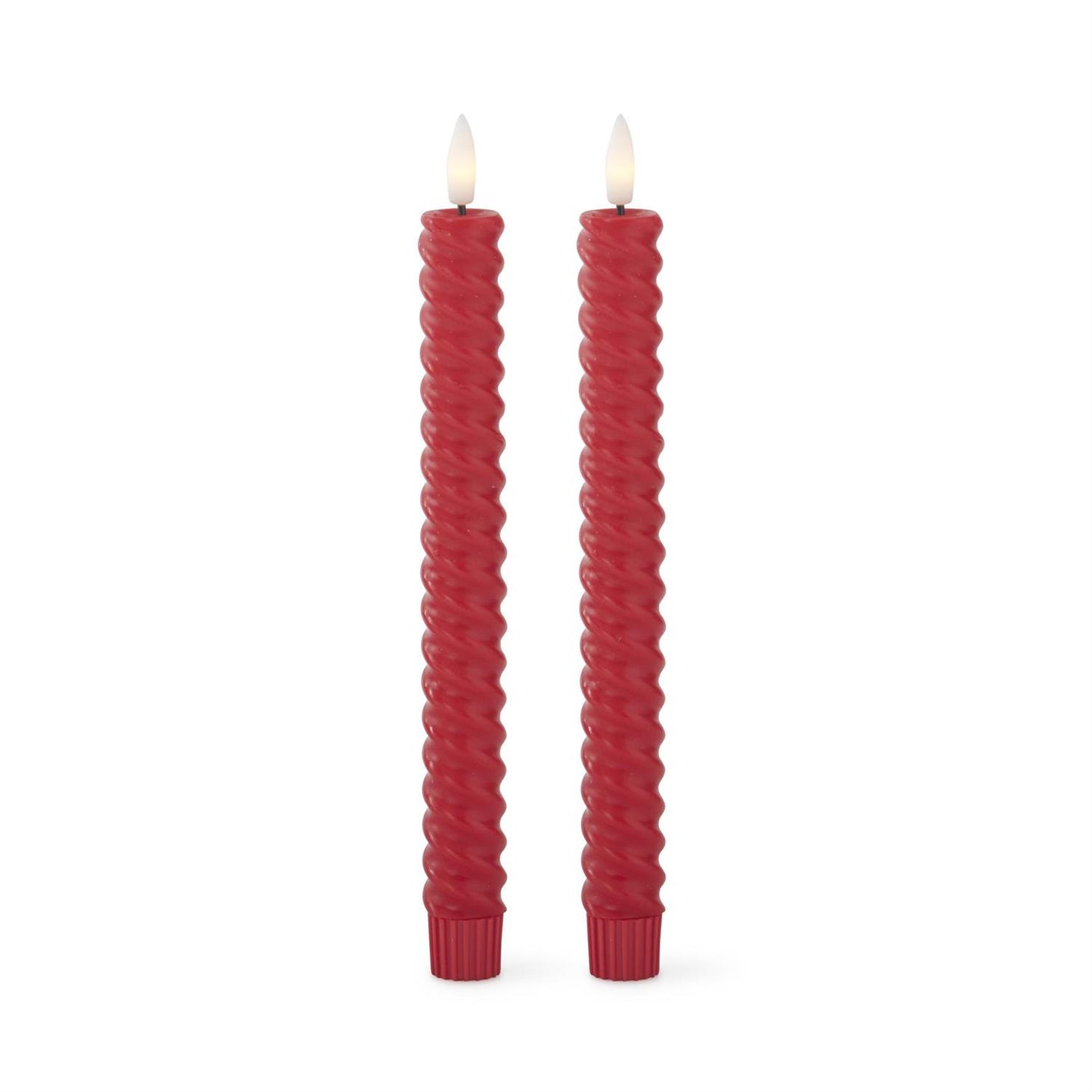 Set of 2 9.75 Inch Red Spiral LED Taper Candles w/ Timer
