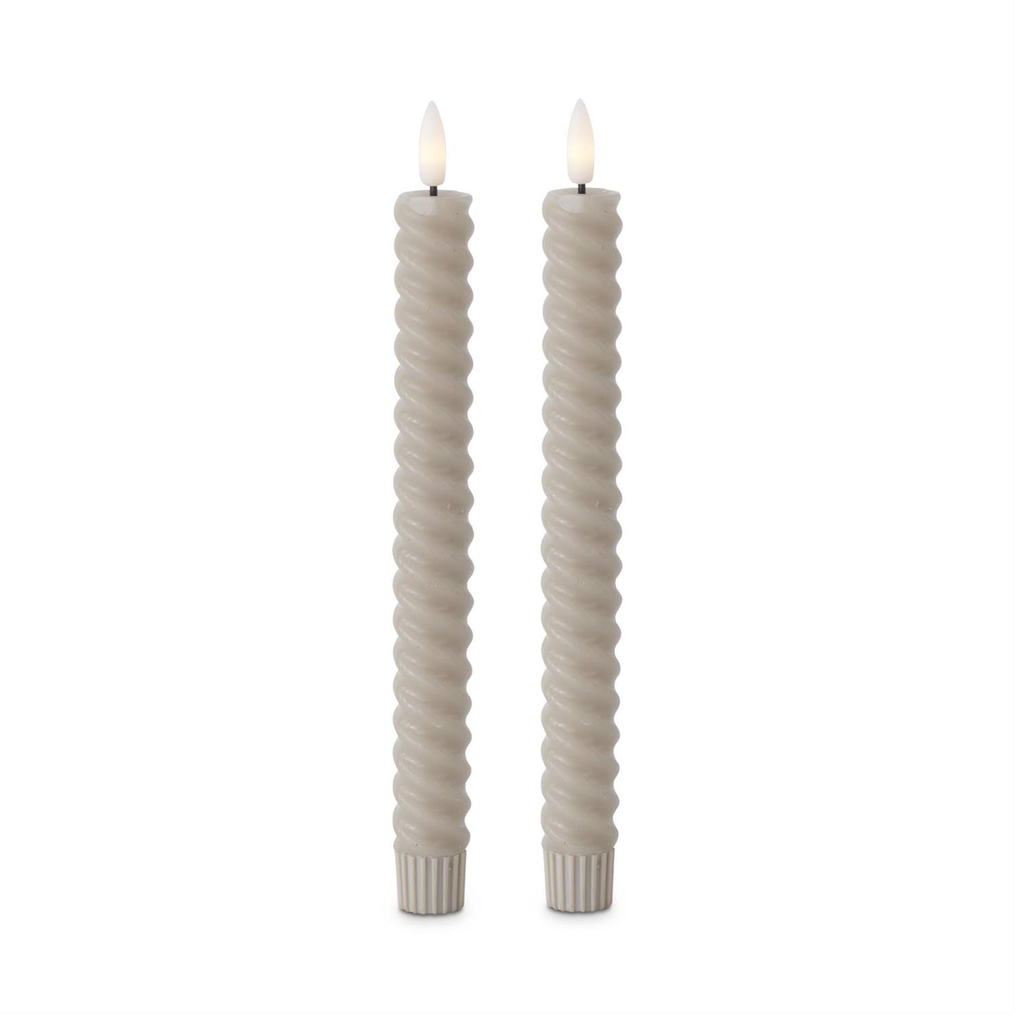 Set of 2 9.75 Inch Taupe Spiral LED Candles w/Time