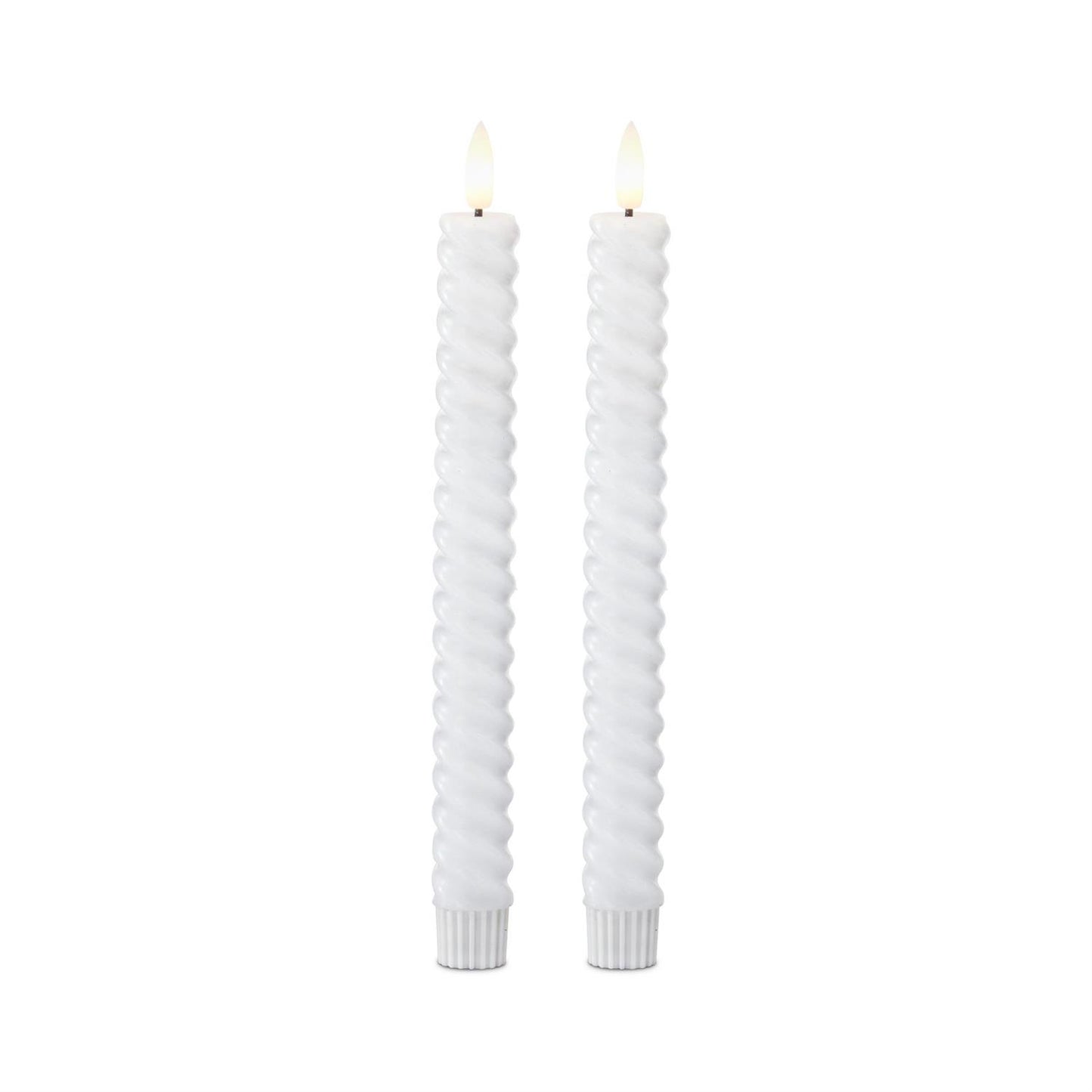 Set of 2 9.75 Inch White Spiral LED Candles w/Time