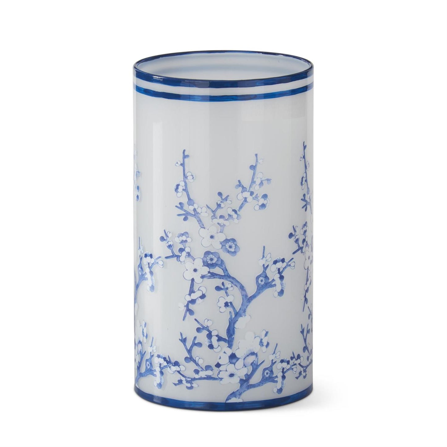 7.75 Inch Blue & White Chinoiserie Glass Candle Sl