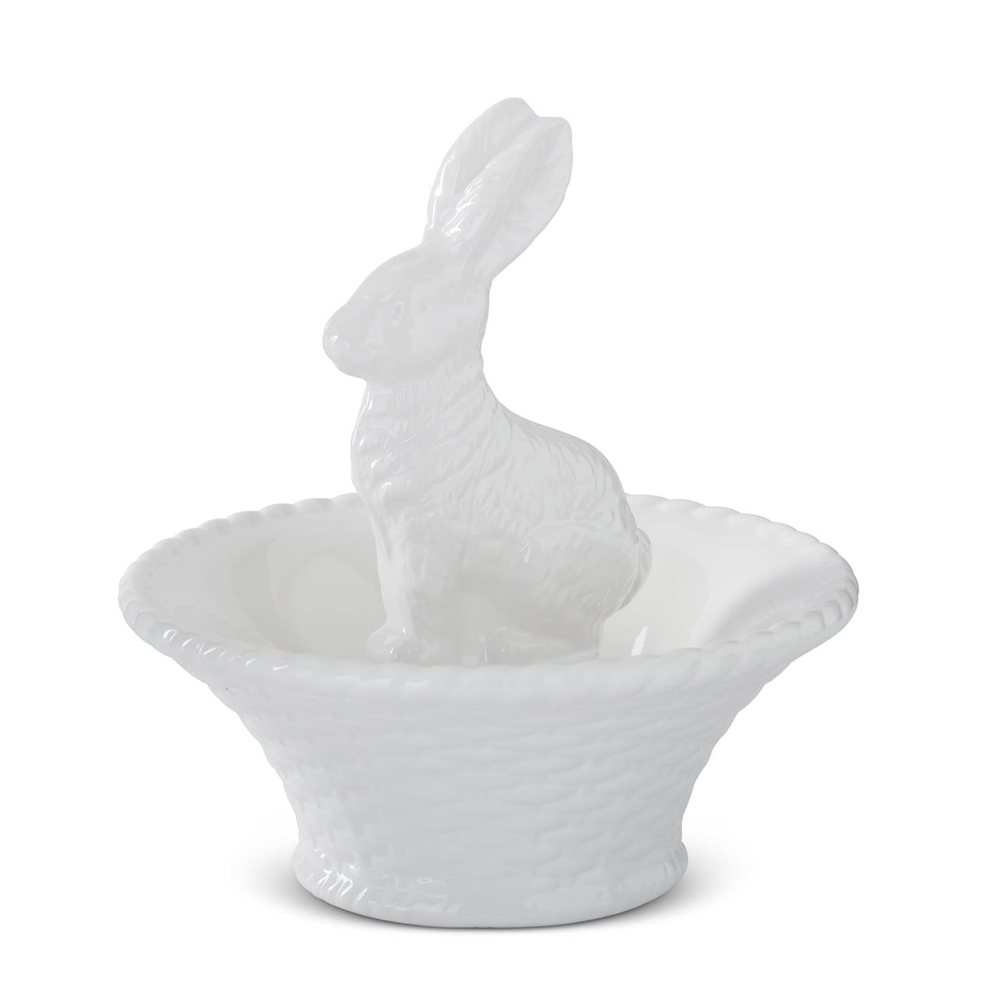 9.5" White Dolomite Bunny in Basket Bowl