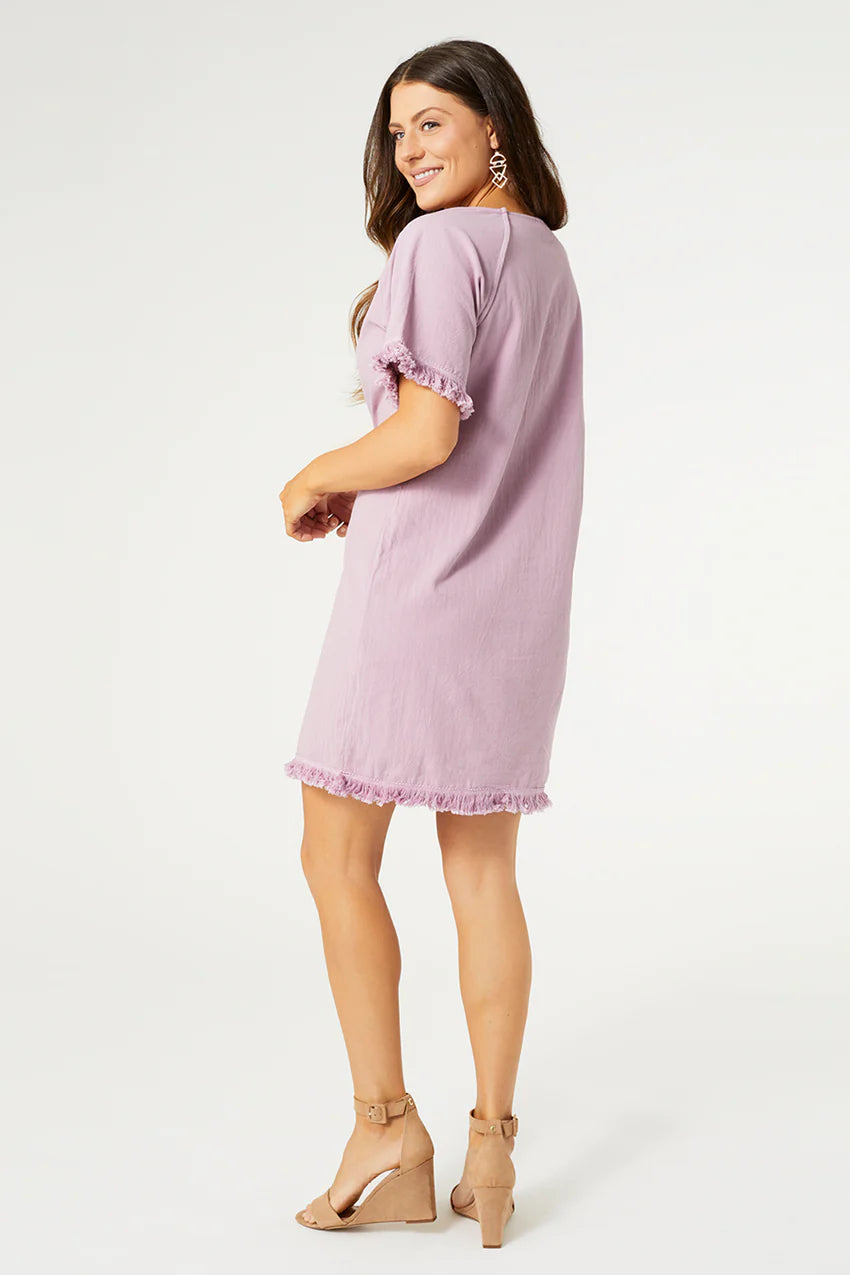 Olivia Short Sleeve Fringe Dress - Plum