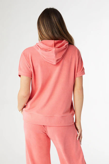 Weekend Brushed Cap Sleeve Hoodie - Coral