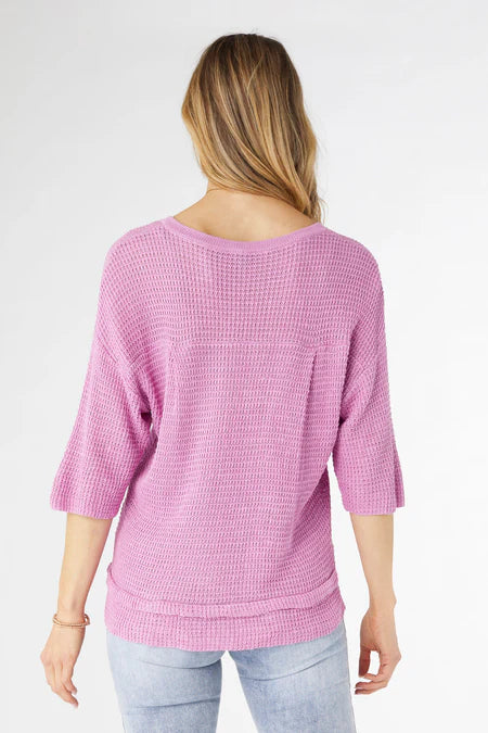 Mavis V-Neck Elbow Sleeve Knit Top - Lilac