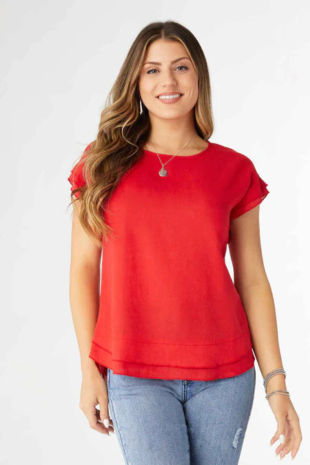 Camellia Cap Sleeve Top - Red