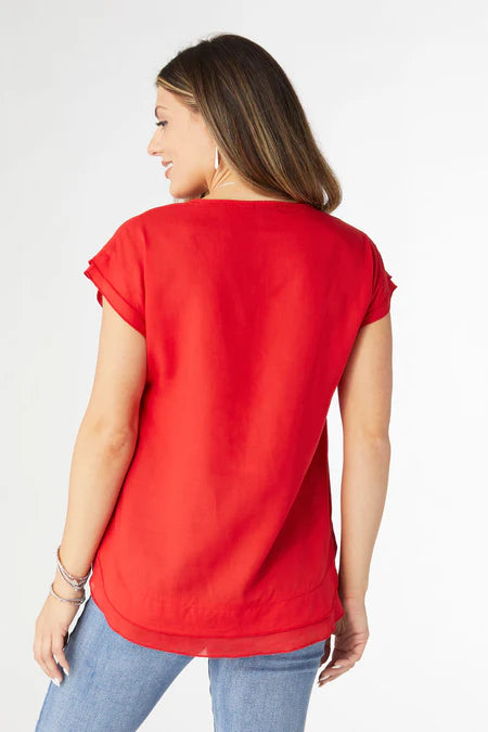 Camellia Cap Sleeve Top - Red