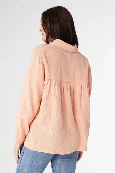 Kacey Long Sleeve Gauze Top - Light Coral