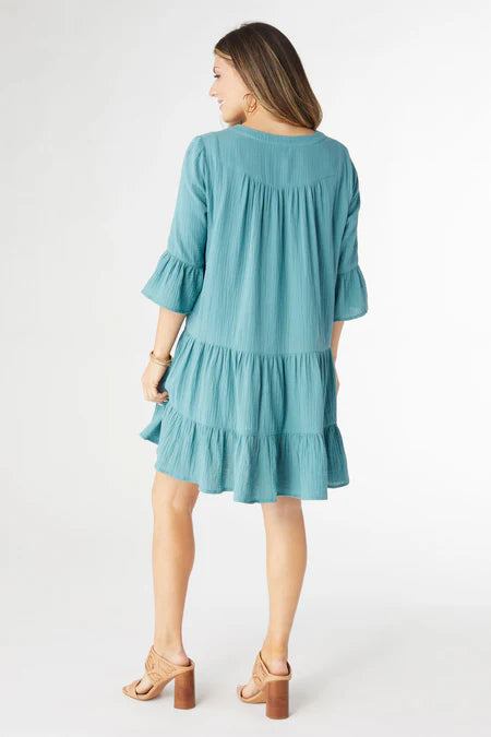 Lilith Elbow Sleeve Dress - Blue Surf