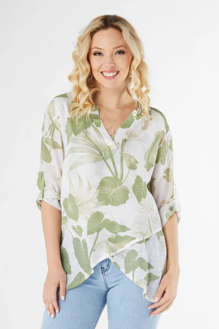 Mayumi Printed Gauze V-Neck Tunic - Mint