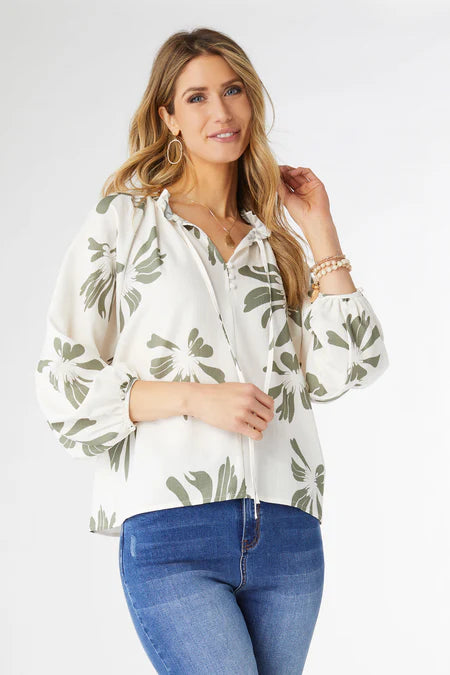 Marion Floral Print Blouse w/ Front Tie