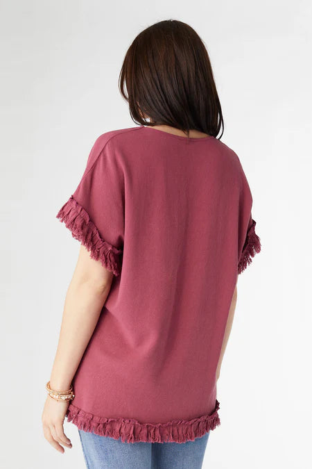River Flowy Top w/ Fringe - Wine
