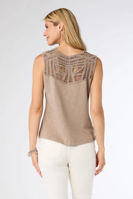 Ellis Tank w/ Crochet Trim - Taupe