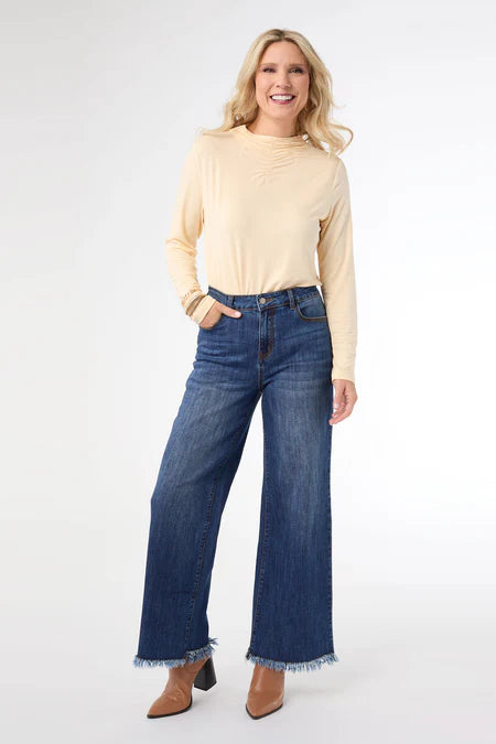 Bambu Soft Wide Leg w/ Fringe - Dark Denim