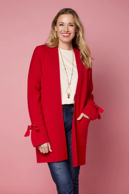Heavenly-Luxe Bow Sleeve Cardi - Red