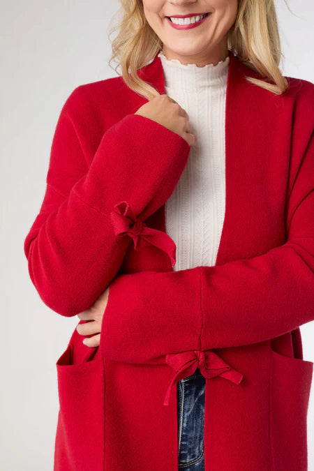 Heavenly-Luxe Bow Sleeve Cardi - Red