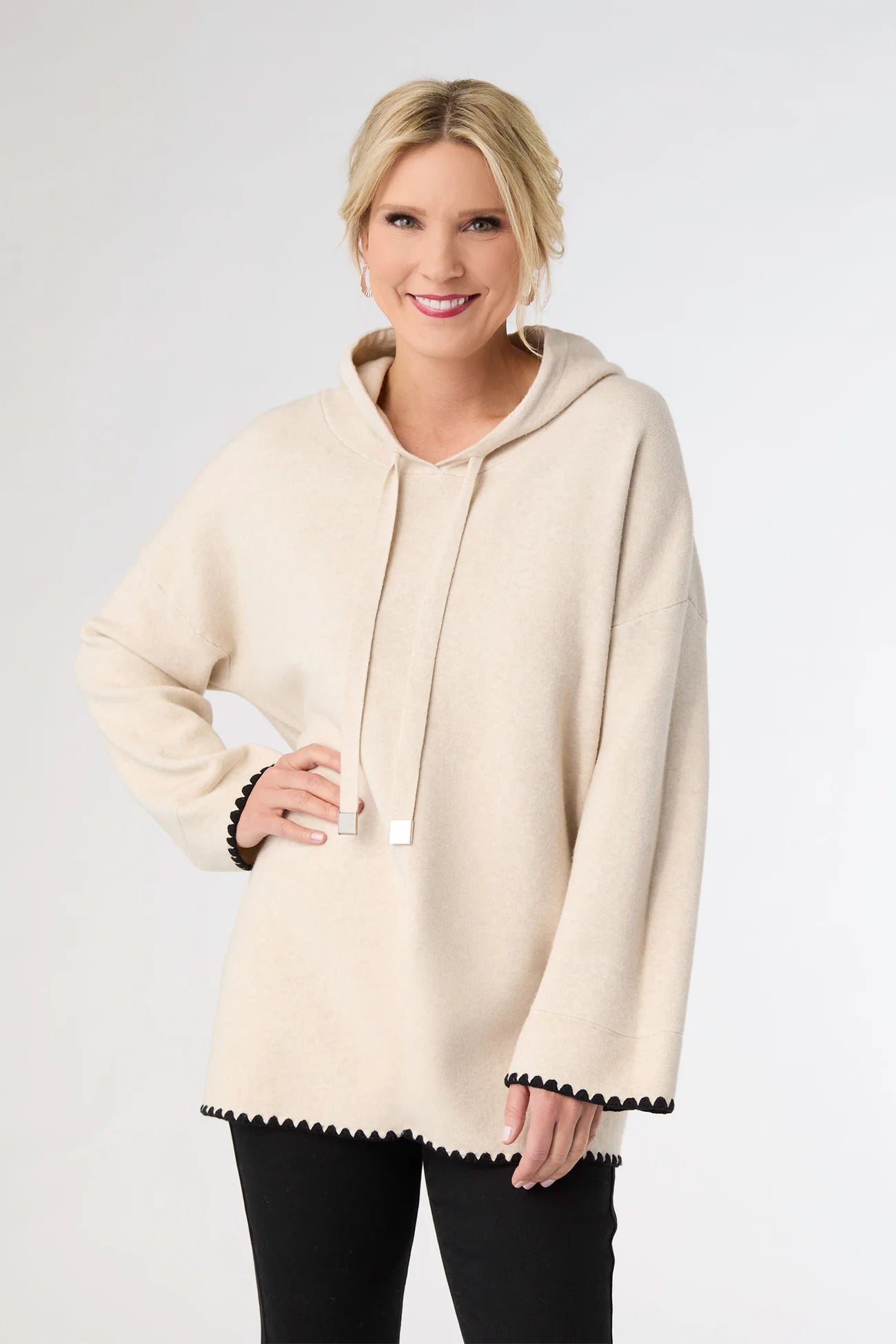 Heavenly Luxe Hooded Sweater w/ Contrast Trim