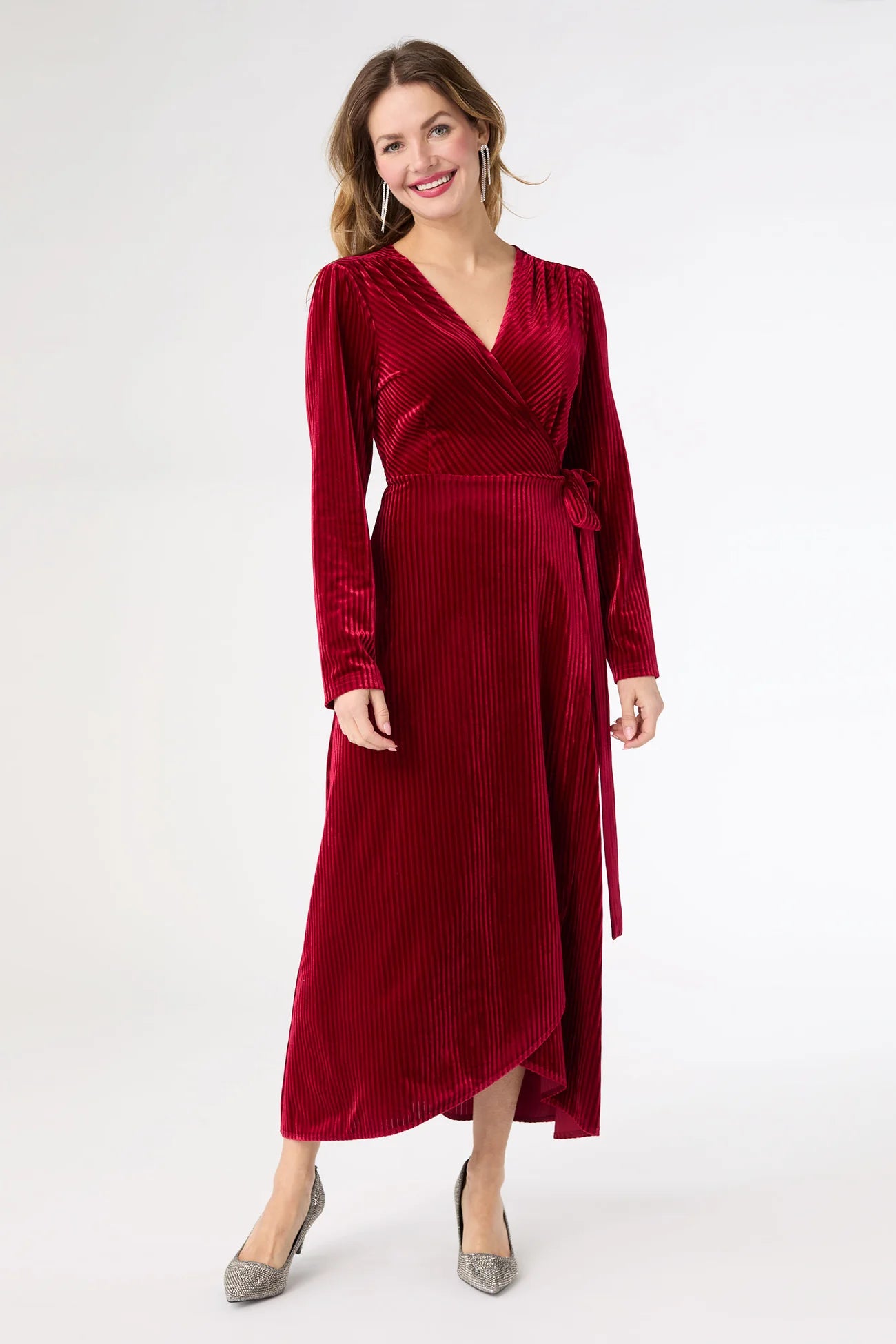 Iva Textured Wrap Dress - Cranberry