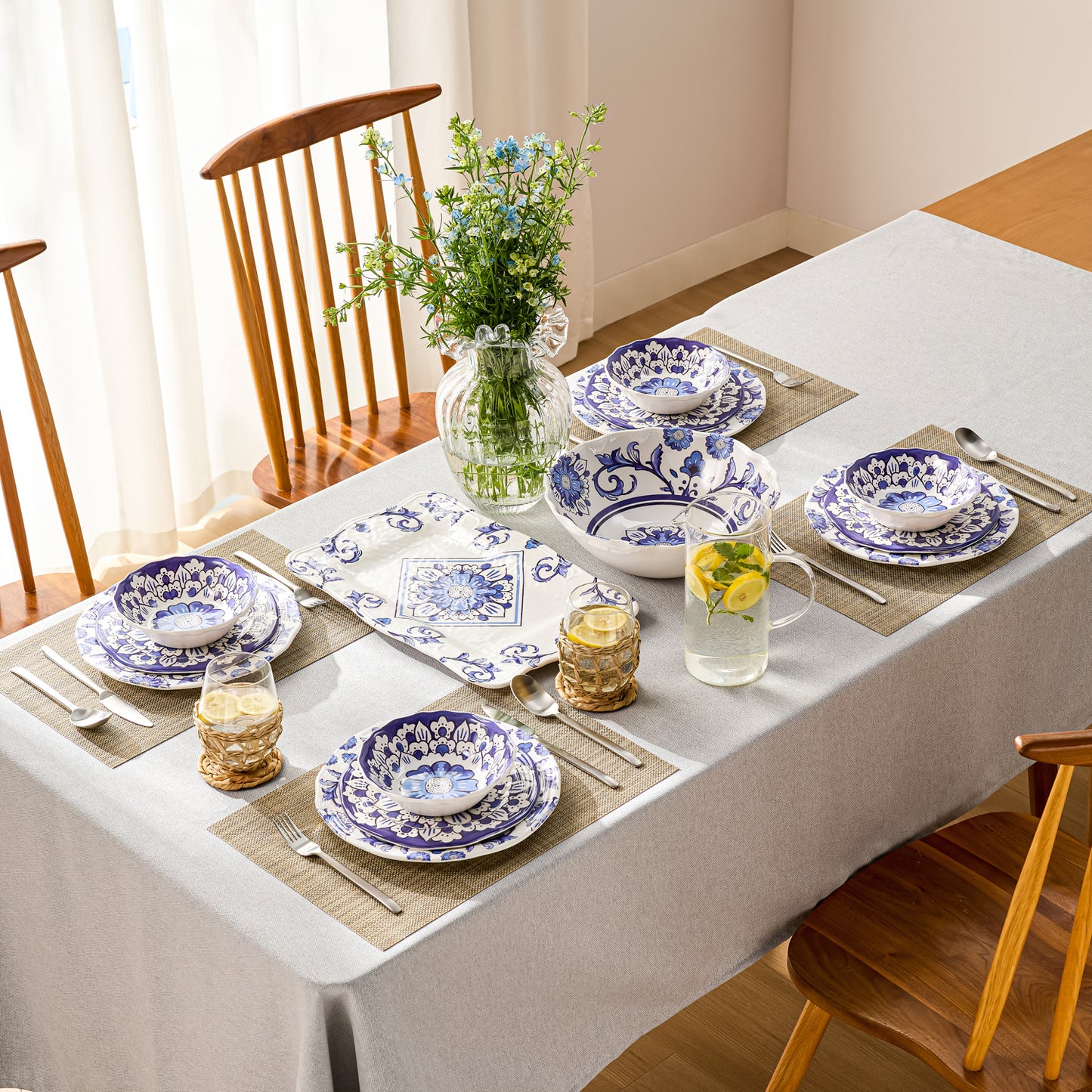 12" Melamine Serving Bowl Blue Floral