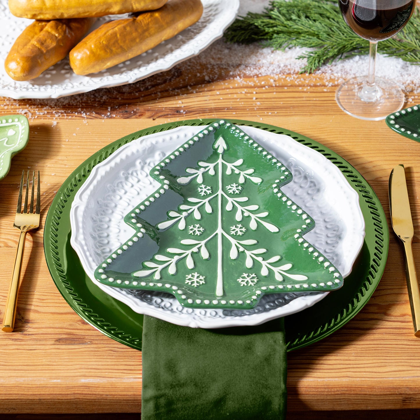 9.5" Salad Plate - Shades of Green Tree Shaped