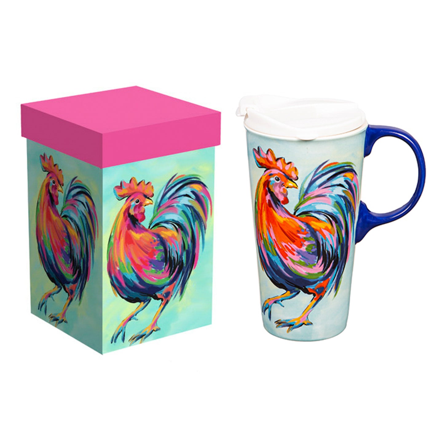 Ceramic Perfect Travel Cup, 17oz., Colorful Rooster