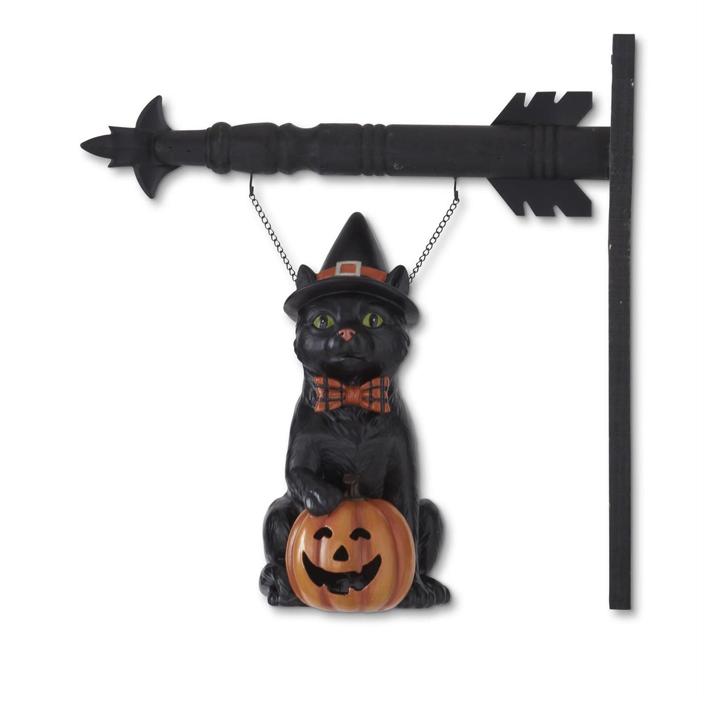 12.5 Inch Witch Hat Black Cat & LED Jack O Lantern