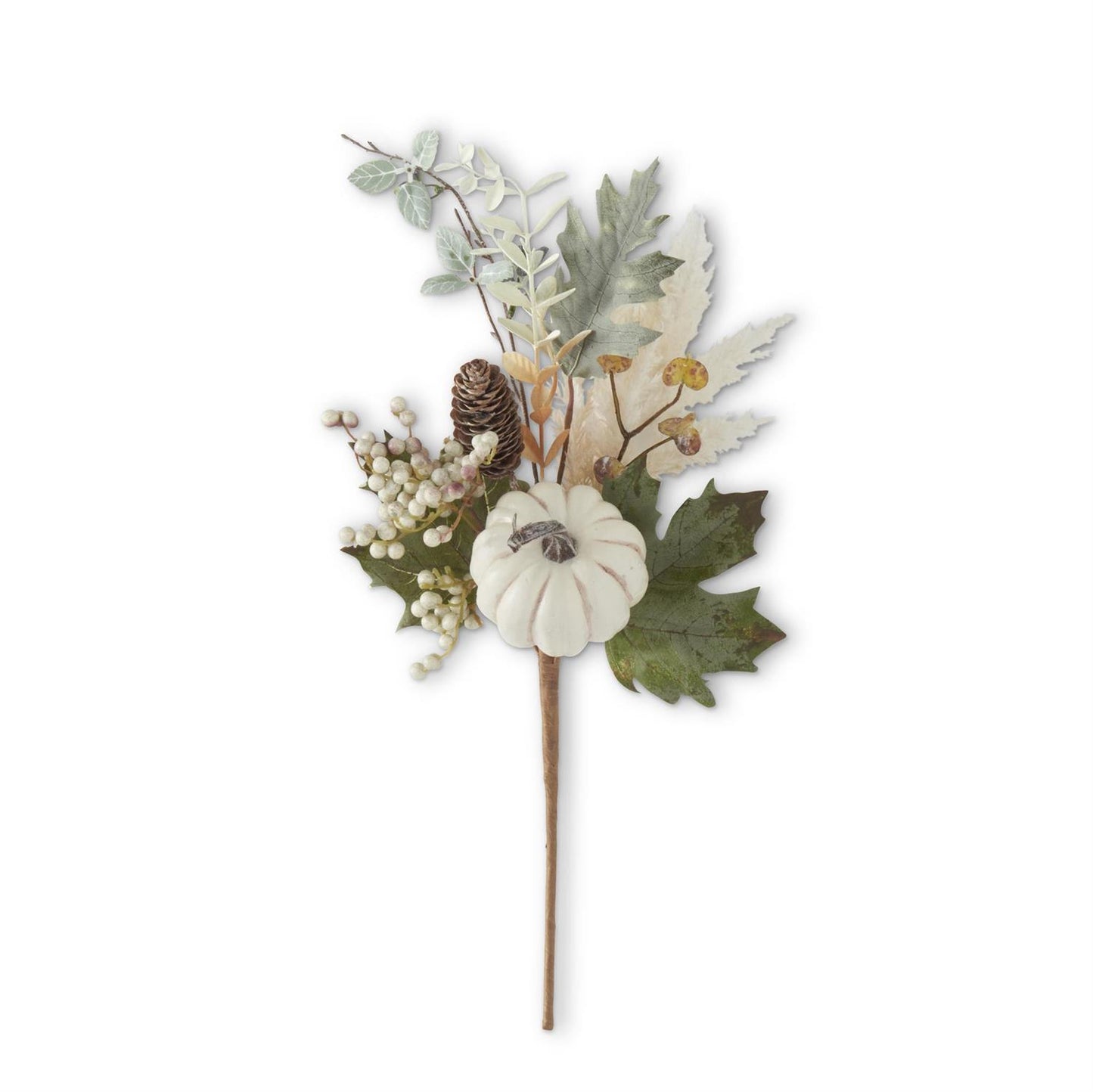 22" Mixed Fall Foliage Stem w/ White Pumpkins & Pi