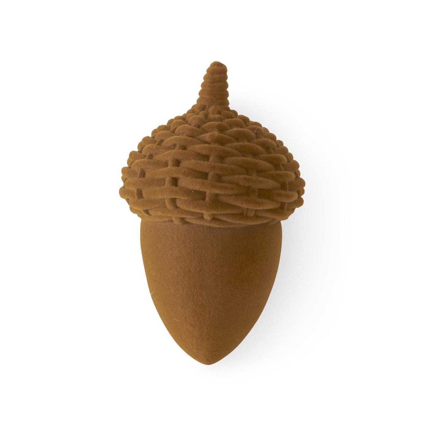 5" Brown Velvet Flocked Faux Rattan Resin Acorn