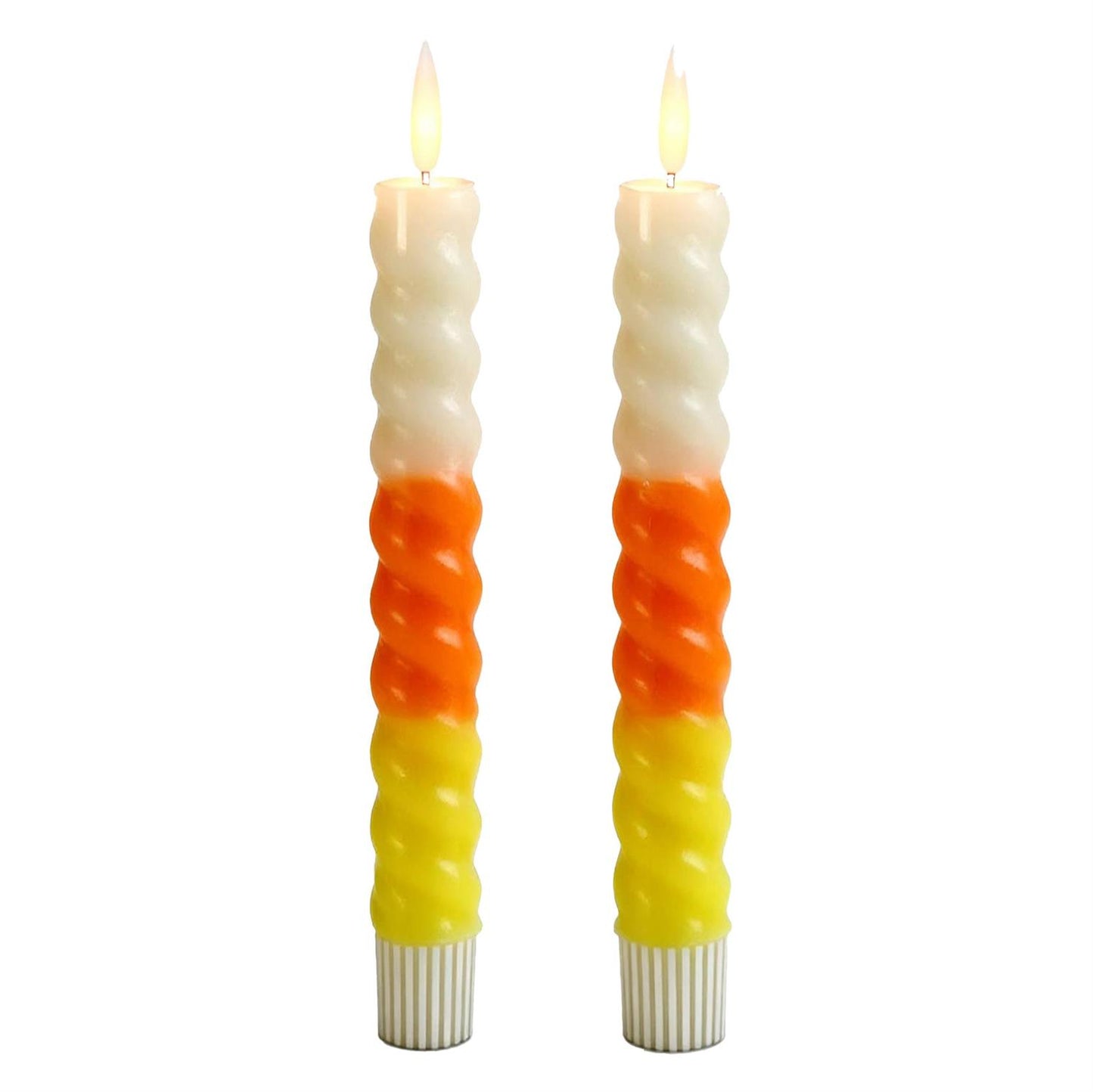 Set of 2 9.75" Candy Corn Spiral LED Taper Candles