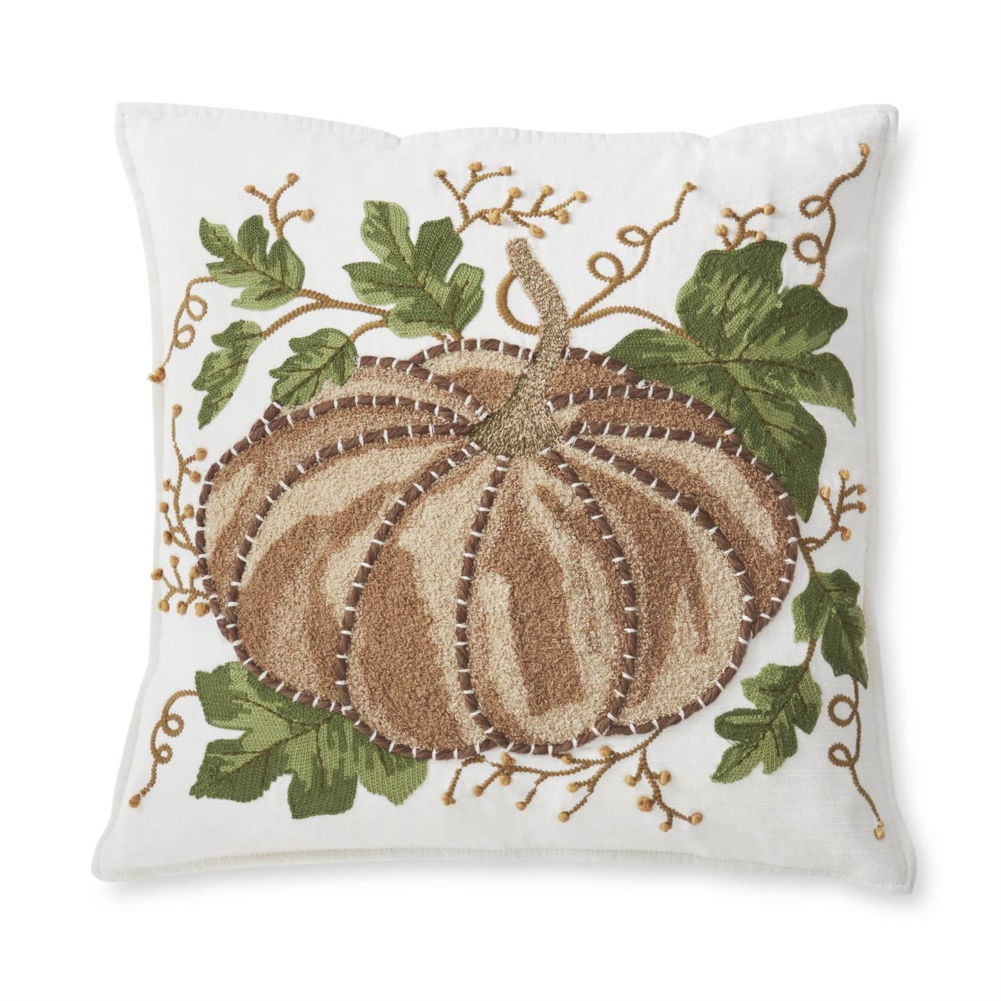 18" Pillow - Square Embroidered Brown Pumpkin