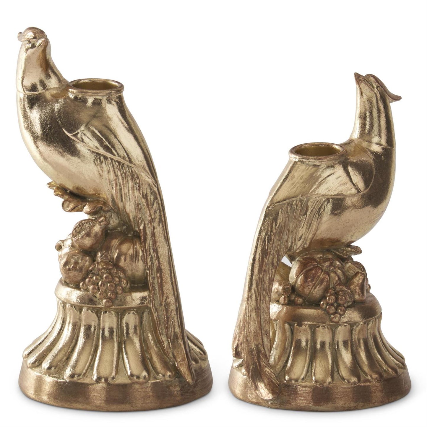 7.25" Gold Resin Pheasant Taper Candleholder