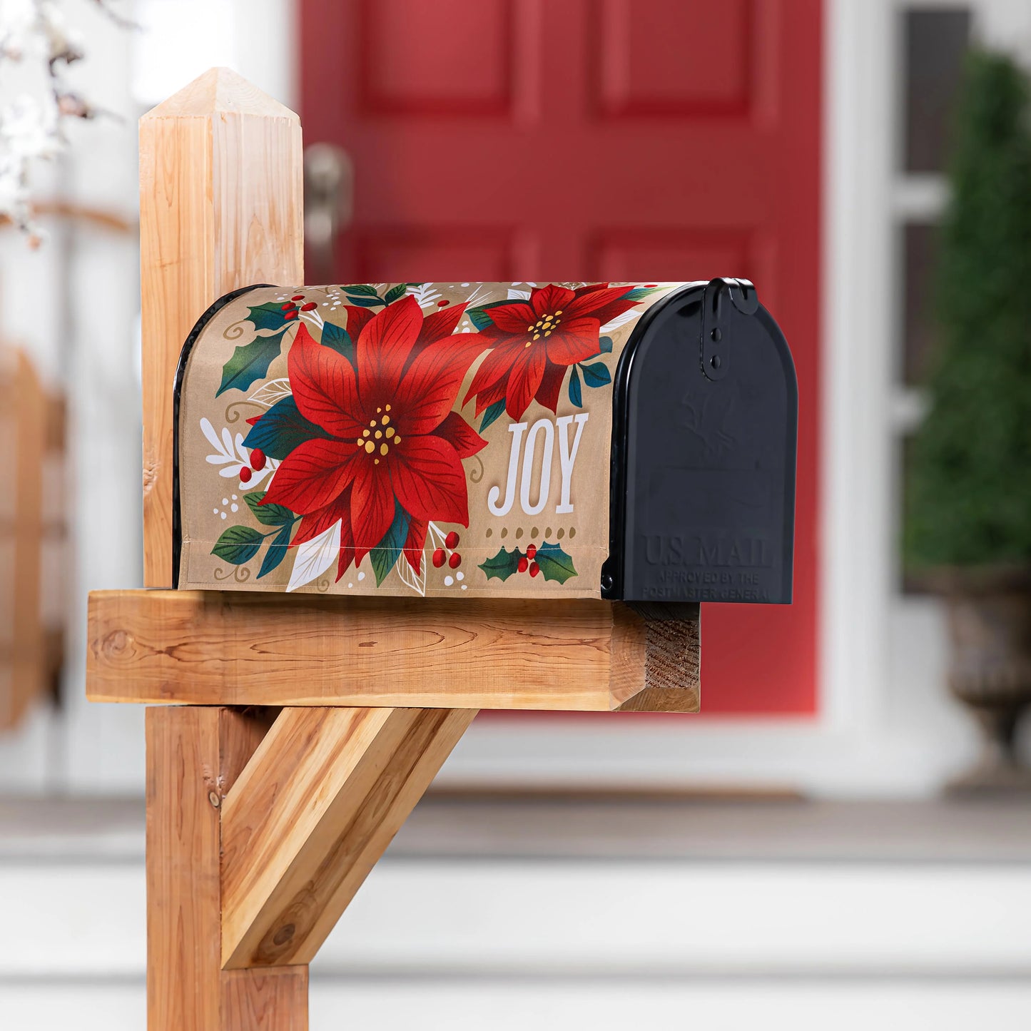 Mailbox Cover - Joy Poinsettia