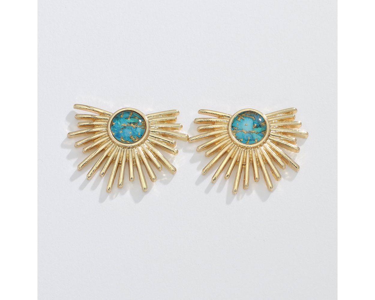 Earrings - Gold Starburst w/ Aqua